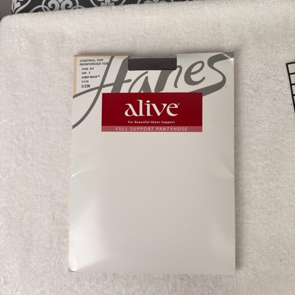 Hanes Alive Full Support Pantyhose Barely Black Control Top Reinforced Toe Sz E